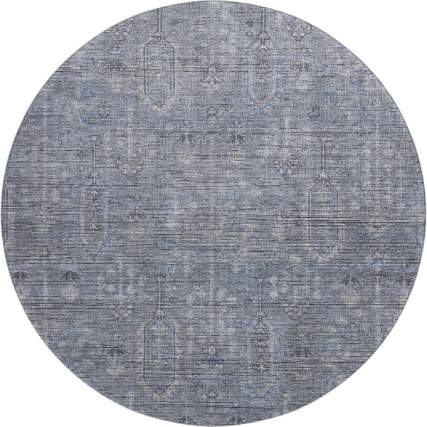 HomeRoots 8' Blue And Gray Southwestern Round Rug - Washable, UV Protected, Stain Resistant for Family Spaces 665388