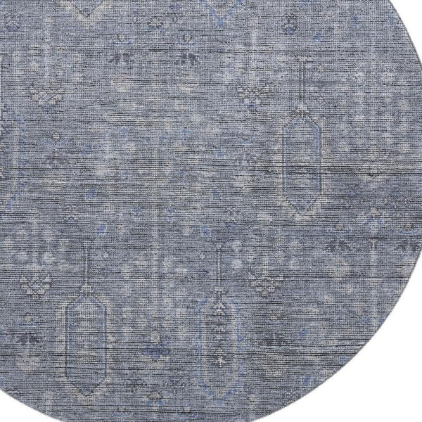 HomeRoots 8' Blue And Gray Southwestern Round Rug - Washable, UV Protected, Stain Resistant for Family Spaces 665388