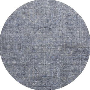 HomeRoots 8' Blue And Gray Southwestern Round Rug - Washable, UV Protected, Stain Resistant for Family Spaces 665388