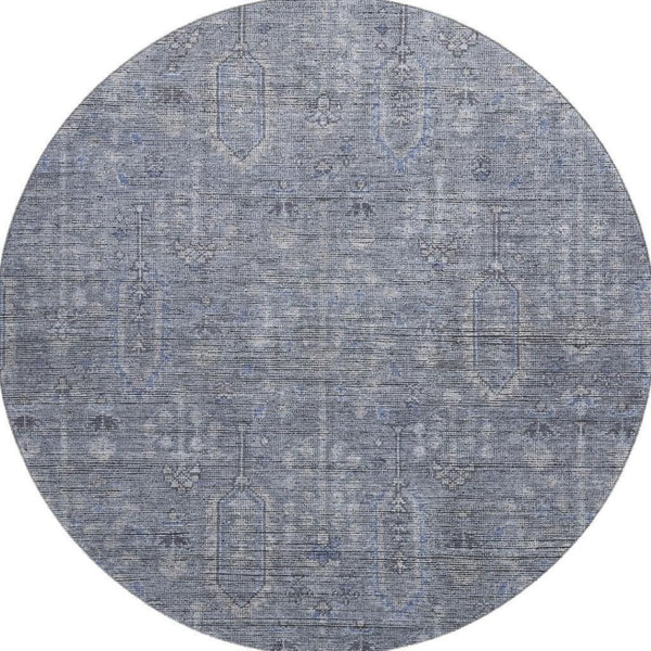 HomeRoots 8' Blue And Gray Southwestern Round Rug - Washable, UV Protected, Stain Resistant for Family Spaces 665388