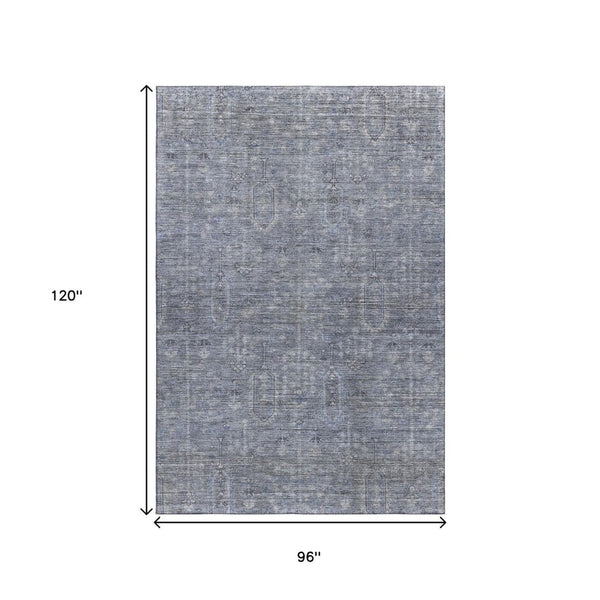 HomeRoots 8' X 10' Southwestern Blue & Gray Washable Area Rug with UV Protection for Stylish Homes 665389