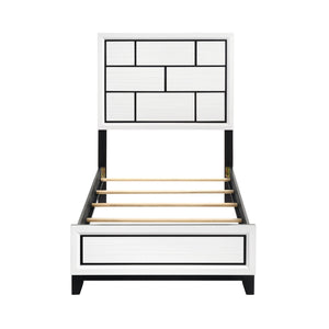 English Elm Modern Twin Size Bed Frame - Contemporary White Finish With Bold Black Lines For Stylish Bedrooms B011S01345