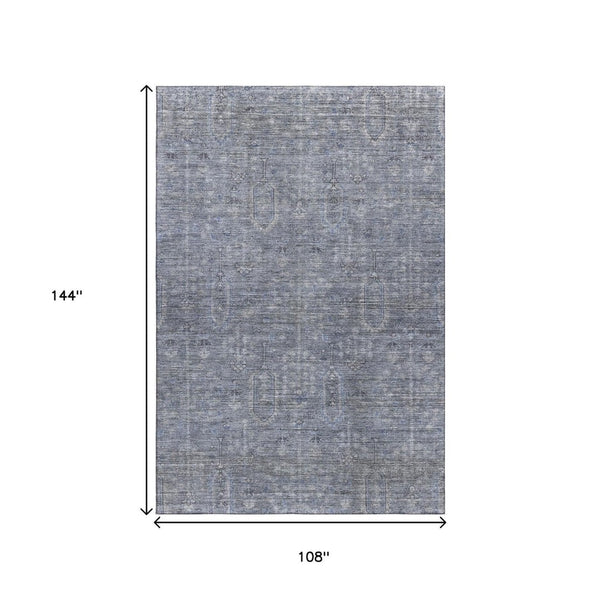 HomeRoots 9' X 12' Blue and Gray Southwestern Washable Area Rug - Durable, UV Protected, Stylish for Any Space 665390