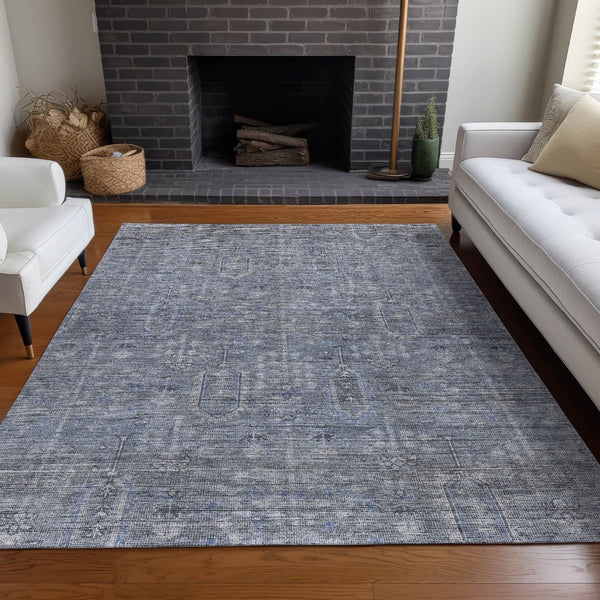 HomeRoots 9' X 12' Blue and Gray Southwestern Washable Area Rug - Durable, UV Protected, Stylish for Any Space 665390