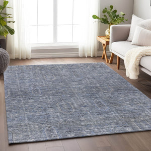 HomeRoots 9' X 12' Blue and Gray Southwestern Washable Area Rug - Durable, UV Protected, Stylish for Any Space 665390