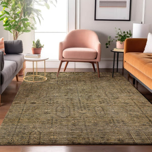 HomeRoots 5' X 8' Southwestern Brown and Beige Washable Area Rug with UV Protection for Busy Homes 665393