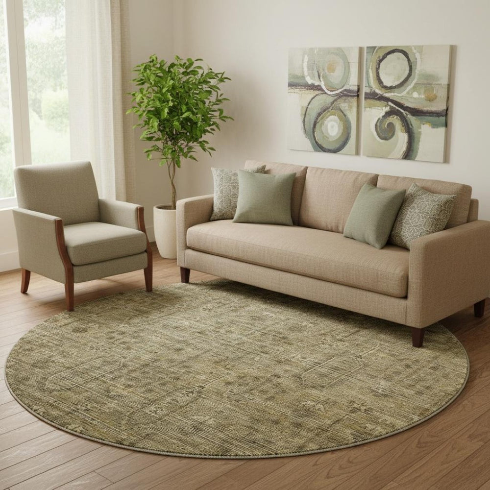 HomeRoots 8' Brown and Beige Southwestern Round Rug - Washable, UV Protected, Stain Resistant for Every Home 665394
