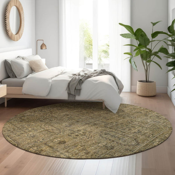 HomeRoots 8' Brown and Beige Southwestern Round Rug - Washable, UV Protected, Stain Resistant for Every Home 665394