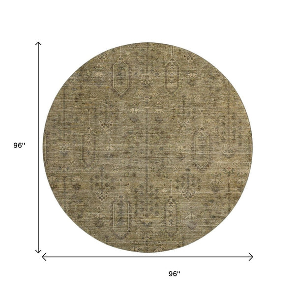 HomeRoots 8' Brown and Beige Southwestern Round Rug - Washable, UV Protected, Stain Resistant for Every Home 665394