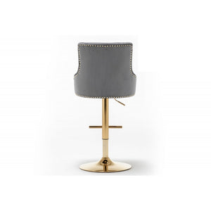 English Elm Adjustable Faux Leather Swivel Barrel Chair with Chrome Base — Modern Upholstered Counter Seat, Ergonomic Comfort & Height Range Gray 28 L x 22 W x 21 H B011P356330