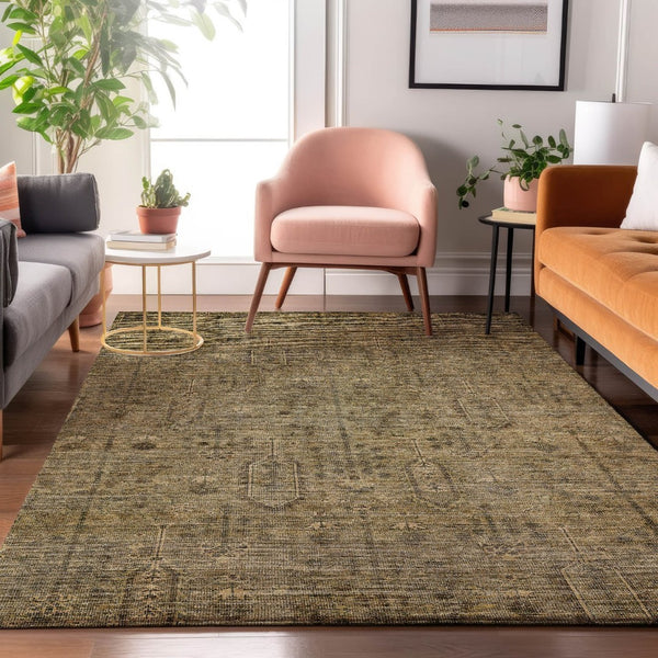 HomeRoots 10' Southwestern Washable Area Rug in Brown & Beige - Durable, UV-Protected, Perfect for Busy Homes! 665397