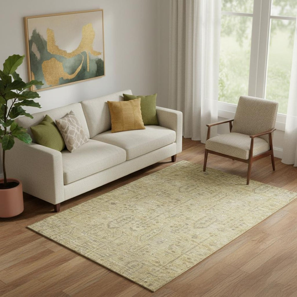HomeRoots 5' X 8' Gold And Taupe Southwestern Area Rug - Durable, Washable, UV-Resistant for High-Traffic Spaces 665399