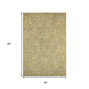 HomeRoots 5' X 8' Gold And Taupe Southwestern Area Rug - Durable, Washable, UV-Resistant for High-Traffic Spaces 665399