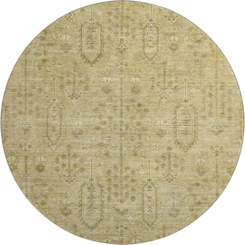 HomeRoots 8' Gold and Taupe Southwestern Washable Round Rug - Durable, UV Protected, and Stain-Resistant Design 665400
