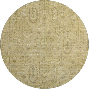 HomeRoots 8' Gold and Taupe Southwestern Washable Round Rug - Durable, UV Protected, and Stain-Resistant Design 665400