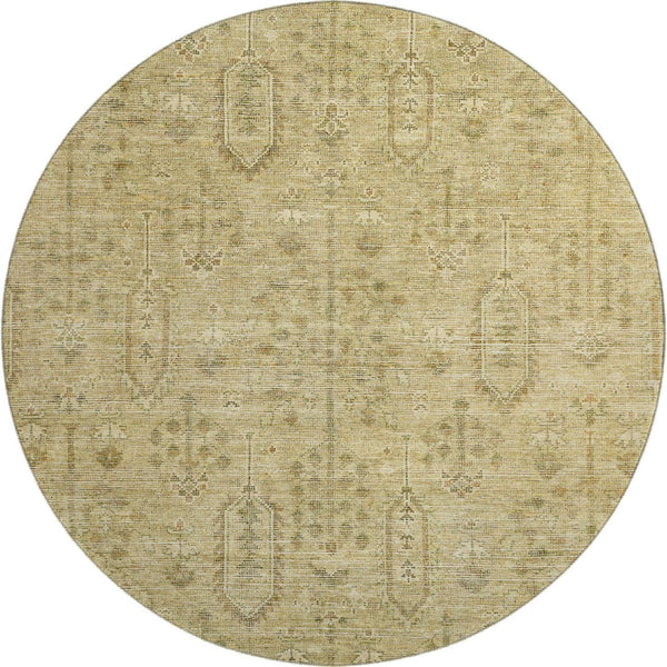 HomeRoots 8' Gold and Taupe Southwestern Washable Round Rug - Durable, UV Protected, and Stain-Resistant Design 665400