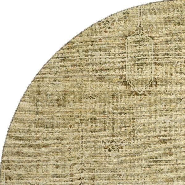 HomeRoots 8' Gold and Taupe Southwestern Washable Round Rug - Durable, UV Protected, and Stain-Resistant Design 665400
