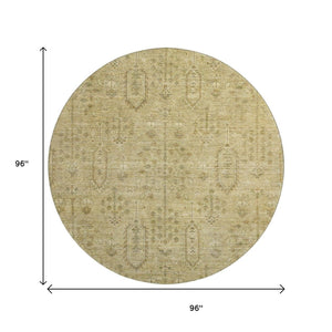 HomeRoots 8' Gold and Taupe Southwestern Washable Round Rug - Durable, UV Protected, and Stain-Resistant Design 665400