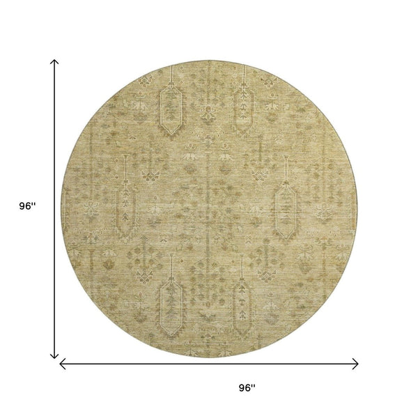 HomeRoots 8' Gold and Taupe Southwestern Washable Round Rug - Durable, UV Protected, and Stain-Resistant Design 665400
