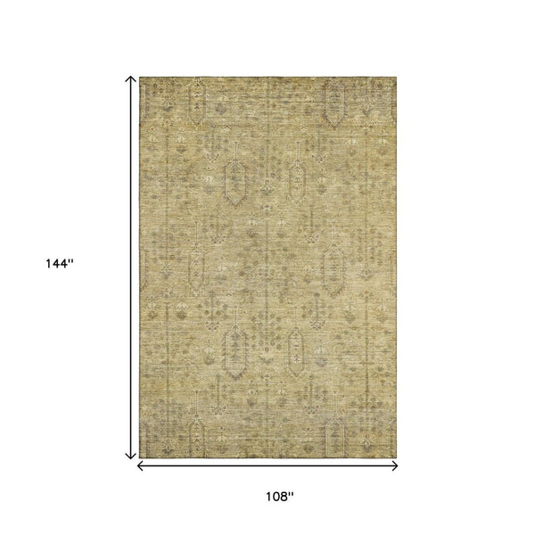 HomeRoots 9' X 12' Gold and Taupe Southwestern Area Rug – Durable, UV-Protected, Kid & Pet Friendly Design! 665402