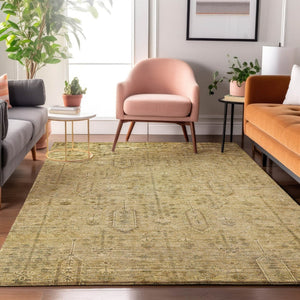 HomeRoots 9' X 12' Gold and Taupe Southwestern Area Rug – Durable, UV-Protected, Kid & Pet Friendly Design! 665402