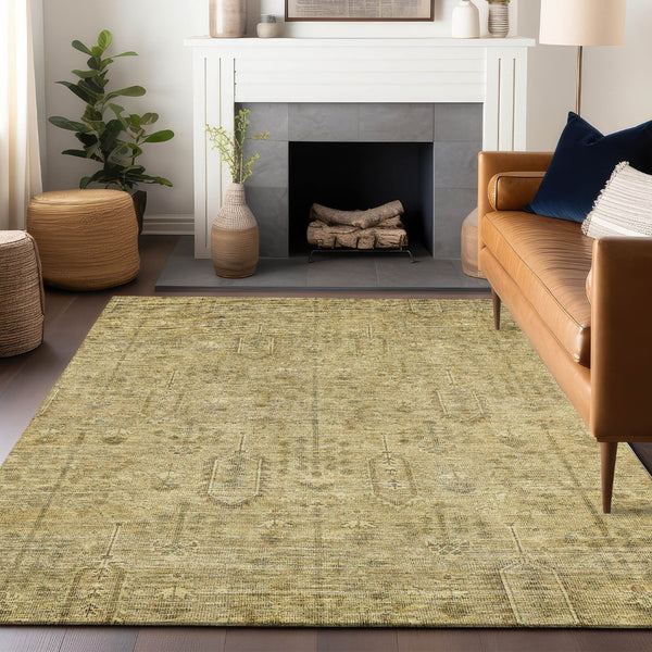 HomeRoots 9' X 12' Gold and Taupe Southwestern Area Rug – Durable, UV-Protected, Kid & Pet Friendly Design! 665402