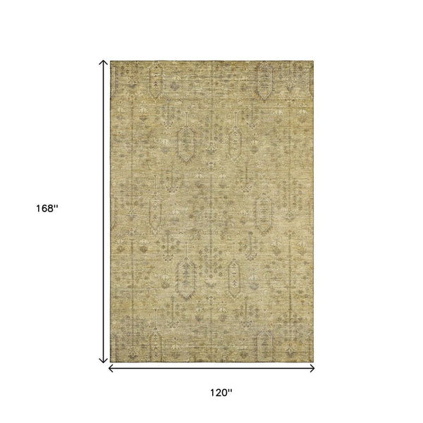 HomeRoots 10' X 14' Gold And Taupe Southwestern Area Rug - Durable, Washable, UV Protected for High-Traffic Spaces 665403