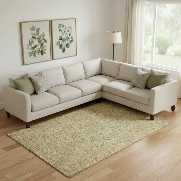 HomeRoots 10' X 14' Gold And Taupe Southwestern Area Rug - Durable, Washable, UV Protected for High-Traffic Spaces 665403