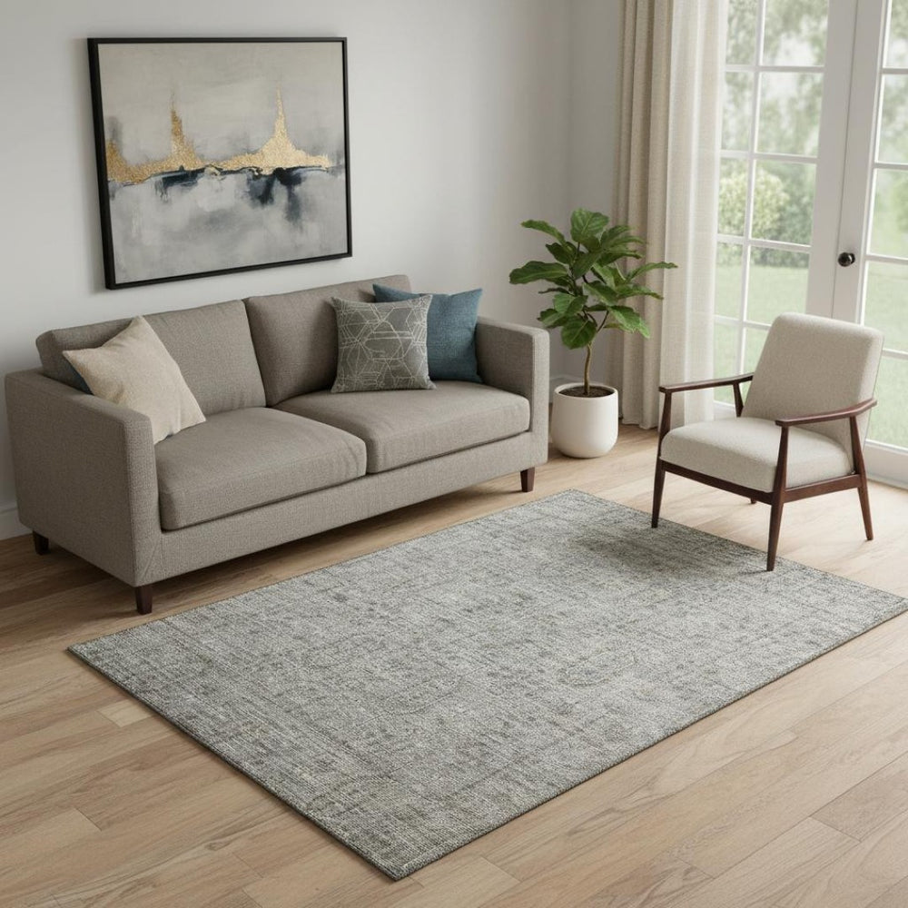 HomeRoots 5' X 8' Granite Gray & Silver Southwestern Area Rug - Durable, Stain-Resistant, UV Protected Design 665405