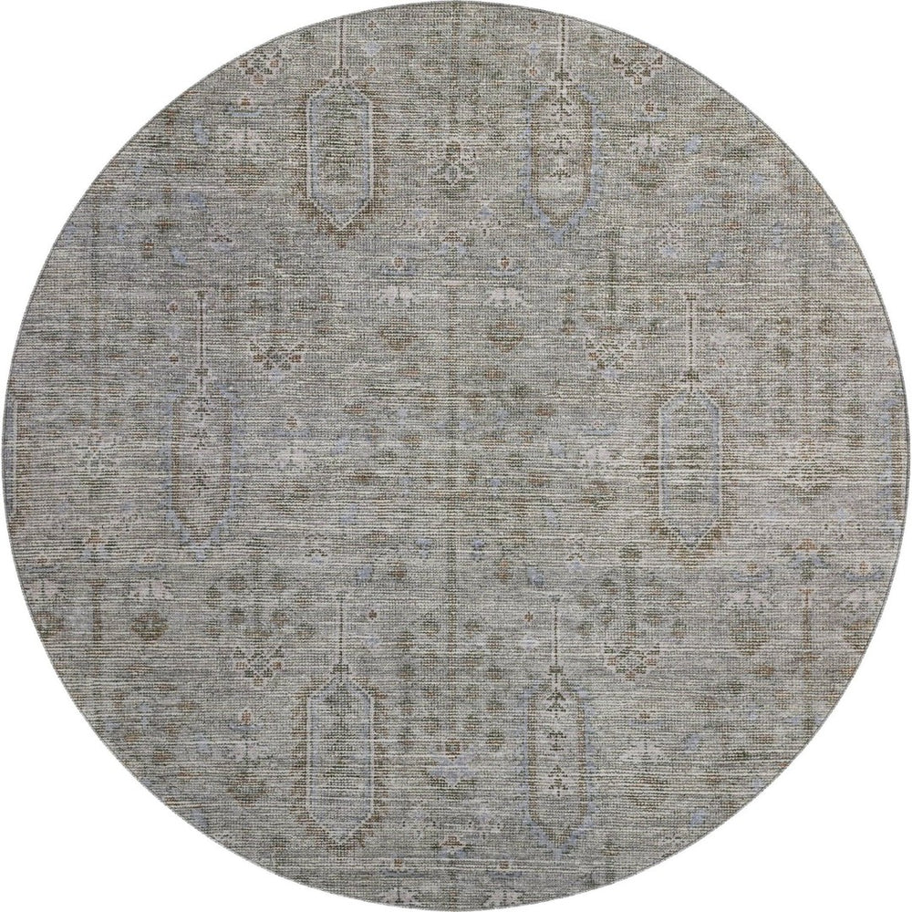 HomeRoots 8' Granite Gray & Silver Southwestern Round Rug - Washable, UV-Protected, Durable for Any Space 665406