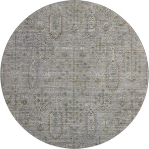 HomeRoots 8' Granite Gray & Silver Southwestern Round Rug - Washable, UV-Protected, Durable for Any Space 665406