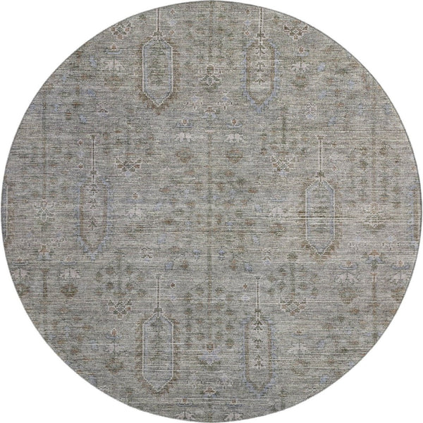 HomeRoots 8' Granite Gray & Silver Southwestern Round Rug - Washable, UV-Protected, Durable for Any Space 665406