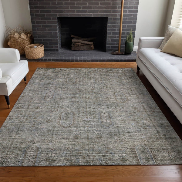 HomeRoots 9' X 12' Southwestern Area Rug in Granite Gray & Silver - Washable, UV-Protected, Durable Design 665408