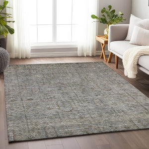 HomeRoots 9' X 12' Southwestern Area Rug in Granite Gray & Silver - Washable, UV-Protected, Durable Design 665408