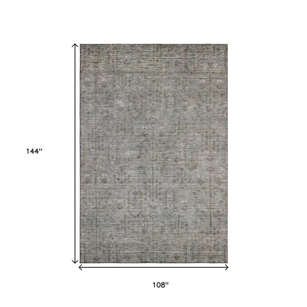 HomeRoots 9' X 12' Southwestern Area Rug in Granite Gray & Silver - Washable, UV-Protected, Durable Design 665408