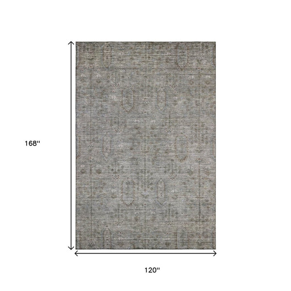 HomeRoots 10' X 14' Granite Gray Southwestern Area Rug - Durable, Washable, UV-Protected, Stylish & Stain-Resistant! 665409