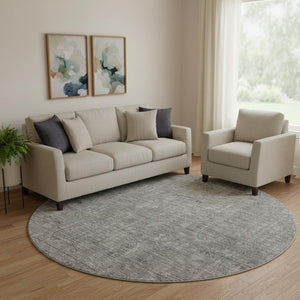 HomeRoots 8' Gray and Silver Southwestern Round Rug - Stylish, Washable, Durable, UV Protected for Homes 665412