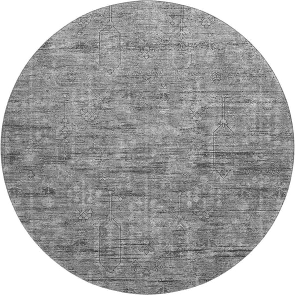 HomeRoots 8' Gray and Silver Southwestern Round Rug - Stylish, Washable, Durable, UV Protected for Homes 665412