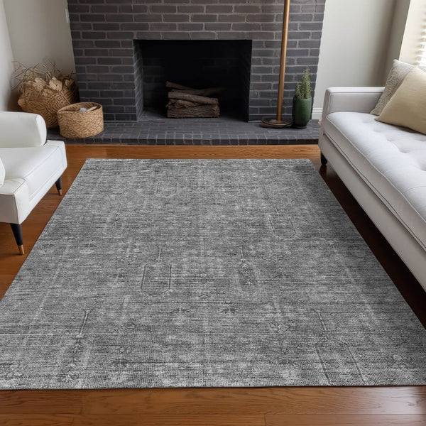 HomeRoots 8' X 10' Gray and Silver Southwestern Area Rug - Durable, Washable, UV Protected for Homes & Patios 665413