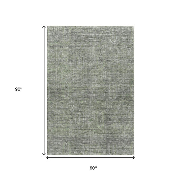 HomeRoots 5' X 8' Southwestern Area Rug in Green and Gray - Washable, UV-Protected, Durable for Homes 665417
