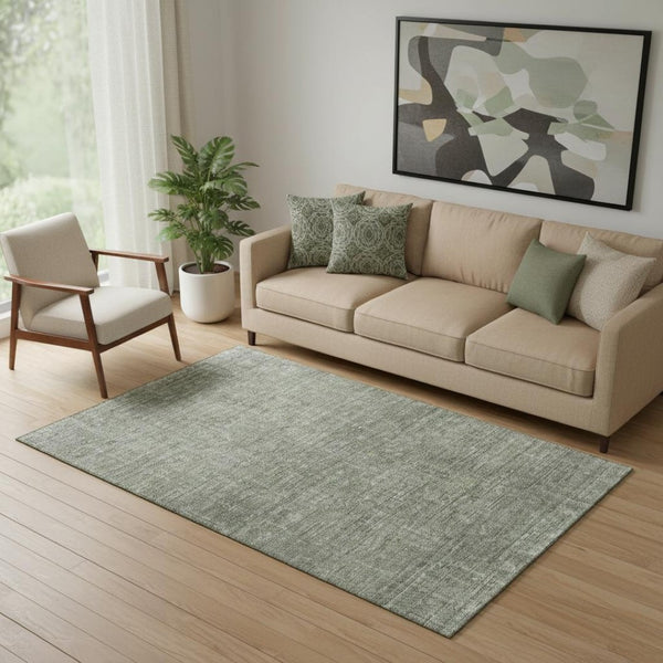 HomeRoots 5' X 8' Southwestern Area Rug in Green and Gray - Washable, UV-Protected, Durable for Homes 665417