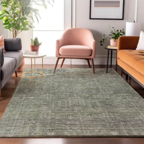 HomeRoots 5' X 8' Southwestern Area Rug in Green and Gray - Washable, UV-Protected, Durable for Homes 665417