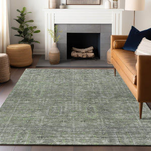 HomeRoots 5' X 8' Southwestern Area Rug in Green and Gray - Washable, UV-Protected, Durable for Homes 665417
