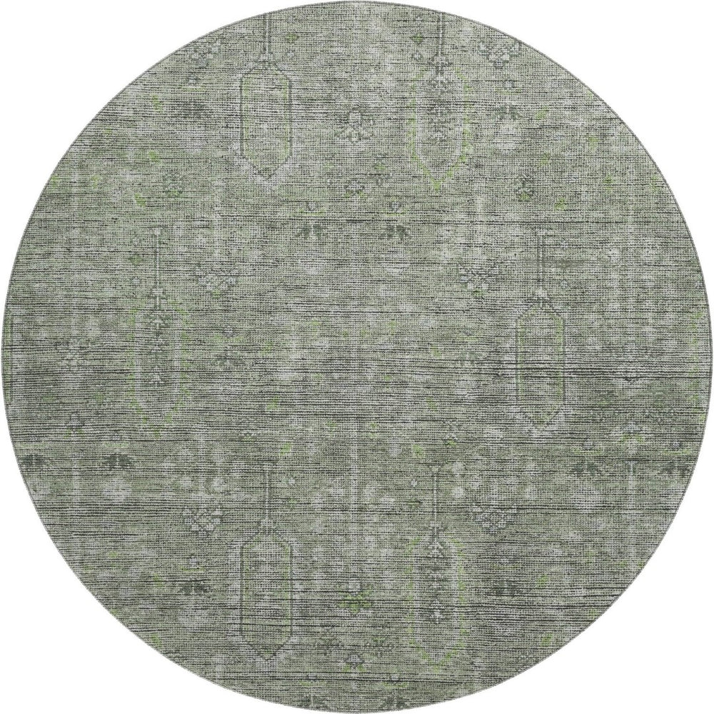 HomeRoots 8' Green and Gray Southwestern Round Rug – Washable, UV-Protected, Durable for High-Traffic Areas 665418