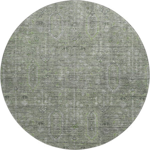 HomeRoots 8' Green and Gray Southwestern Round Rug – Washable, UV-Protected, Durable for High-Traffic Areas 665418