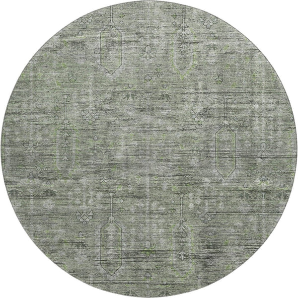 HomeRoots 8' Green and Gray Southwestern Round Rug – Washable, UV-Protected, Durable for High-Traffic Areas 665418