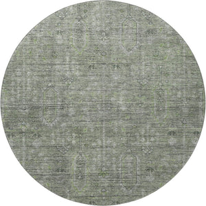 HomeRoots 8' Green and Gray Southwestern Round Rug – Washable, UV-Protected, Durable for High-Traffic Areas 665418