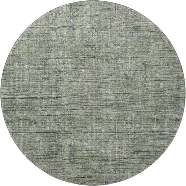 HomeRoots 8' Green and Gray Southwestern Round Rug – Washable, UV-Protected, Durable for High-Traffic Areas 665418