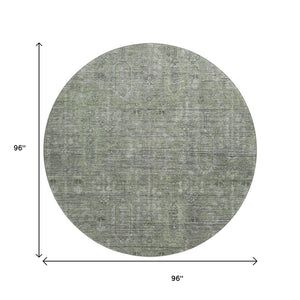 HomeRoots 8' Green and Gray Southwestern Round Rug – Washable, UV-Protected, Durable for High-Traffic Areas 665418