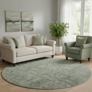 HomeRoots 8' Green and Gray Southwestern Round Rug – Washable, UV-Protected, Durable for High-Traffic Areas 665418